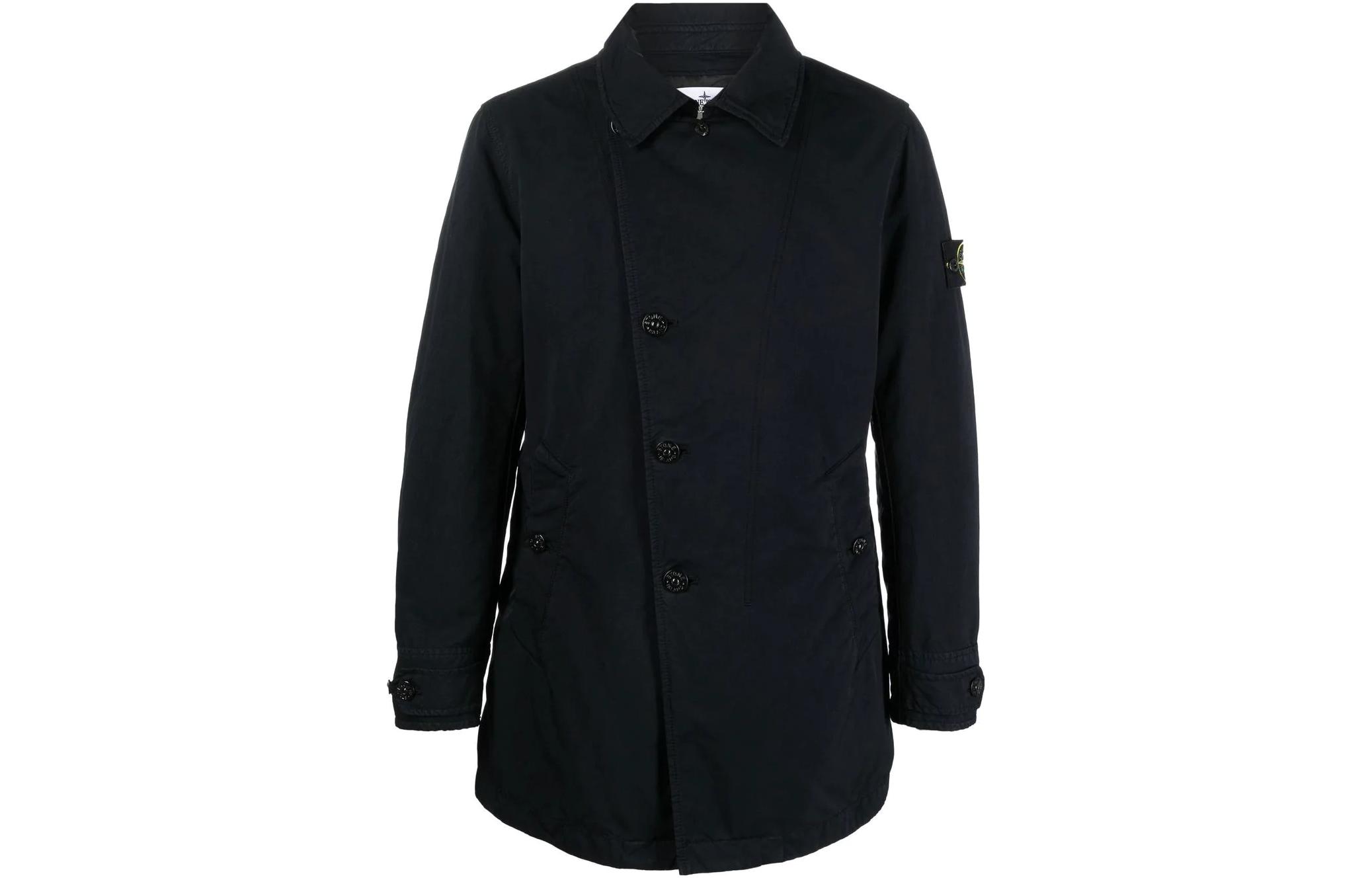 Stone Island FW22 Asymmetric Button Closure Jacket Black Outerwear 771542149-V0020