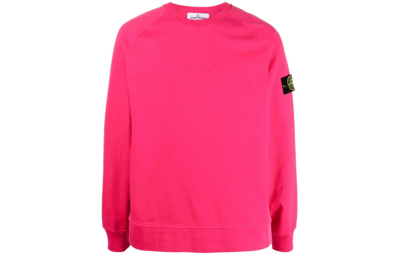 Stone Island FW22 Badge Logo Embroidered Crewneck Sweatshirt Pink 7615655Q1-V0087