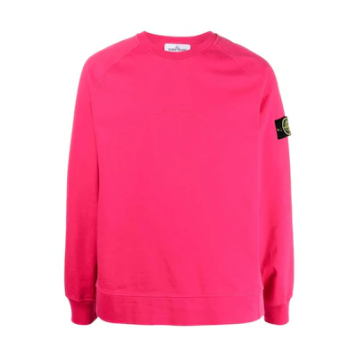 Stone Island FW22 Badge Logo Embroidered Crewneck Sweatshirt Pink 7615655Q1-V0087