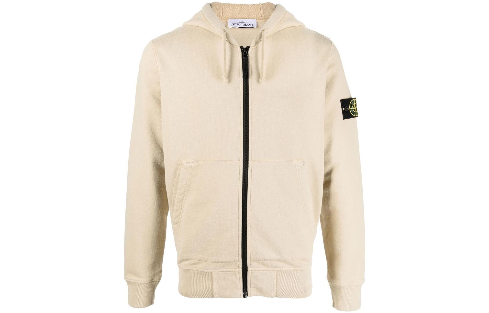 Stone Island FW22 Beige Compass Patch Zip-Up Sweatshirt 771564220-V0090