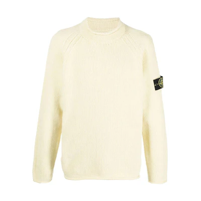STONE ISLAND FW22 Beige Long Sleeve Knit Sweater with Patch for Men. 7715513A5-V0035