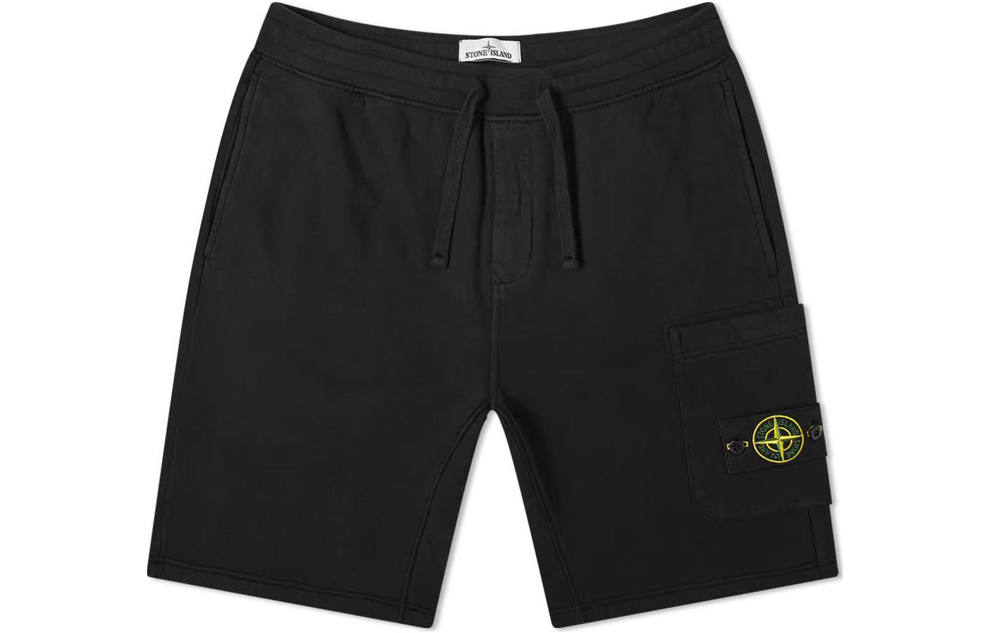 STONE ISLAND FW22 Black Casual Shorts with Drawstring and Logo. 731564620-V0029