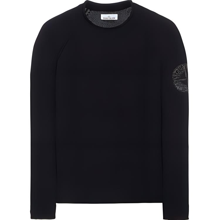 STONE ISLAND FW22 Black Crewneck Knit Sweater with Logo Embroidery . 7715534A4-V0029 圖 2
