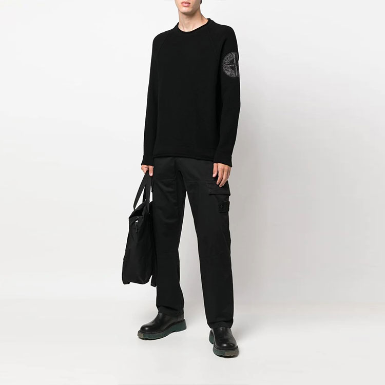 STONE ISLAND FW22 Black Crewneck Knit Sweater with Logo Embroidery . 7715534A4-V0029 圖 4