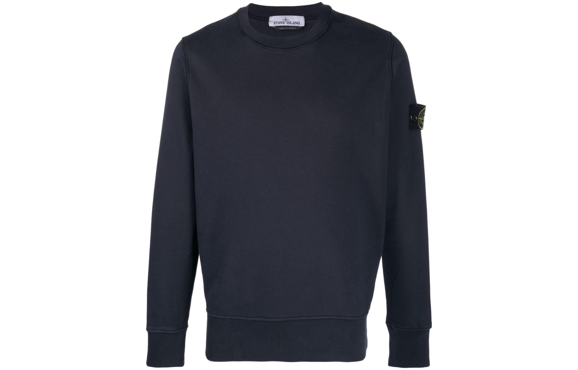 Stone Island FW22 Black Crewneck Sweatshirt Plain Badge Pullover 761563051V0020