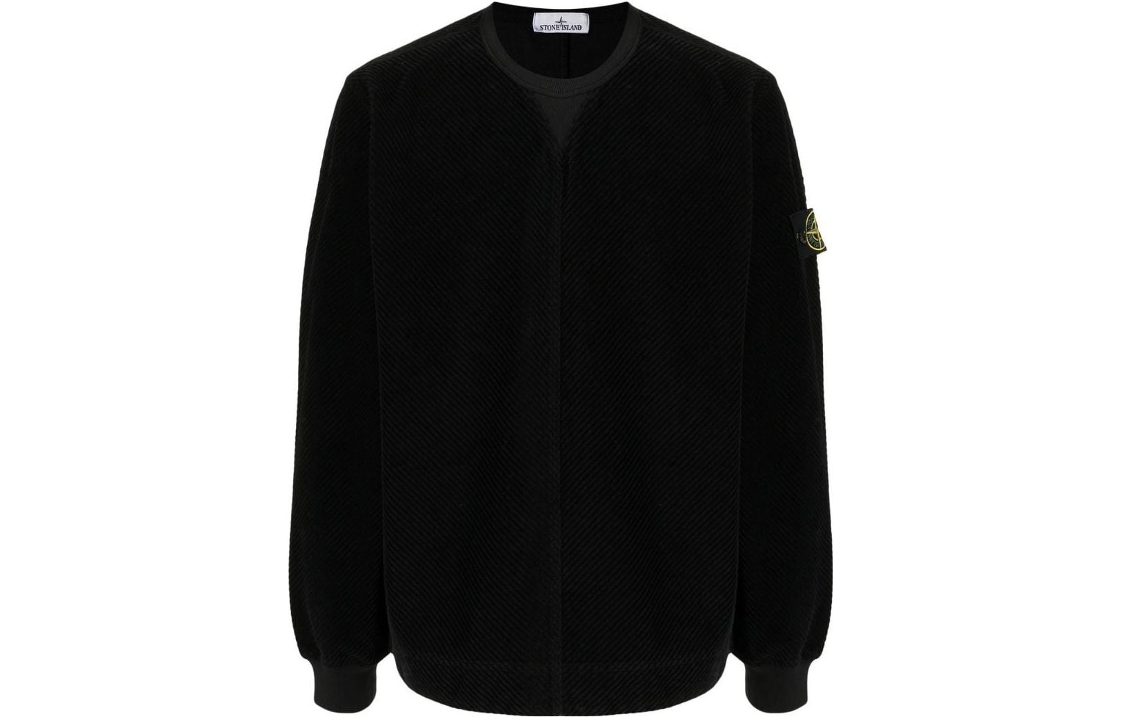 Stone Island FW22 Black Crewneck Sweatshirt with Solid Logo Design for Men 771563211