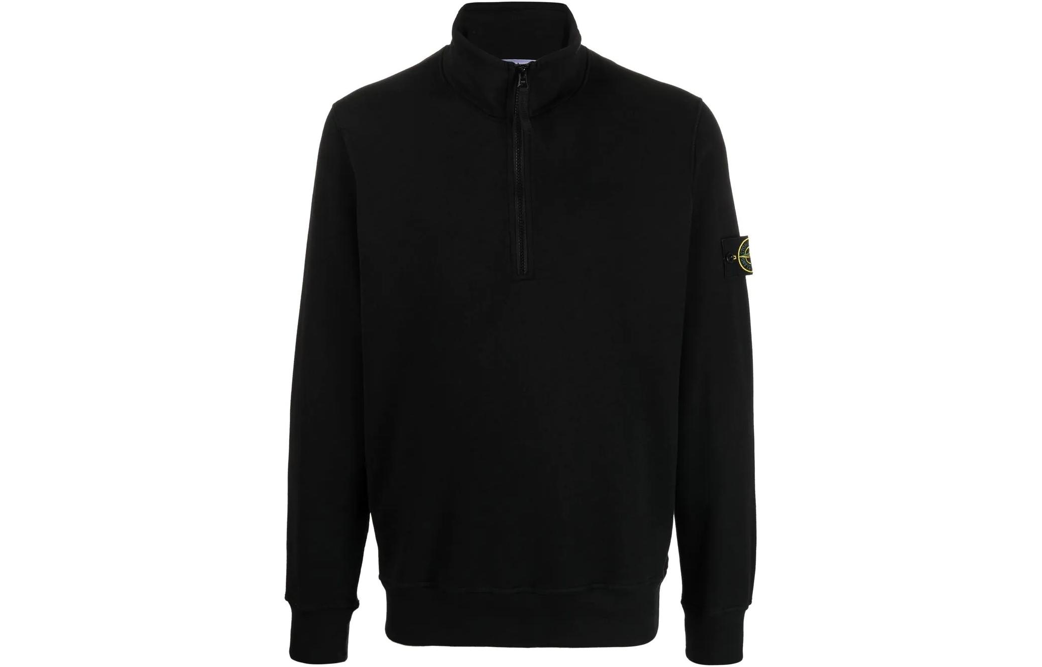 Stone Island FW22 Black Half-Zip High Neck Logo Sweatshirt Men’s 771561920-V0029