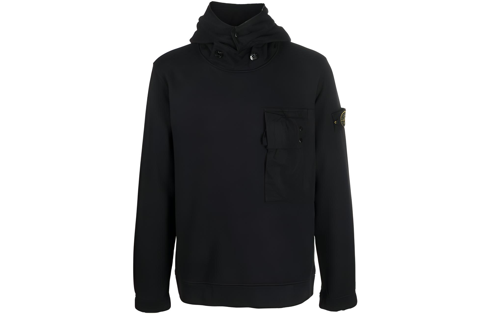 Stone Island FW22 Black Hoodie with Solid Logo Patch for Men 771564820-V0029