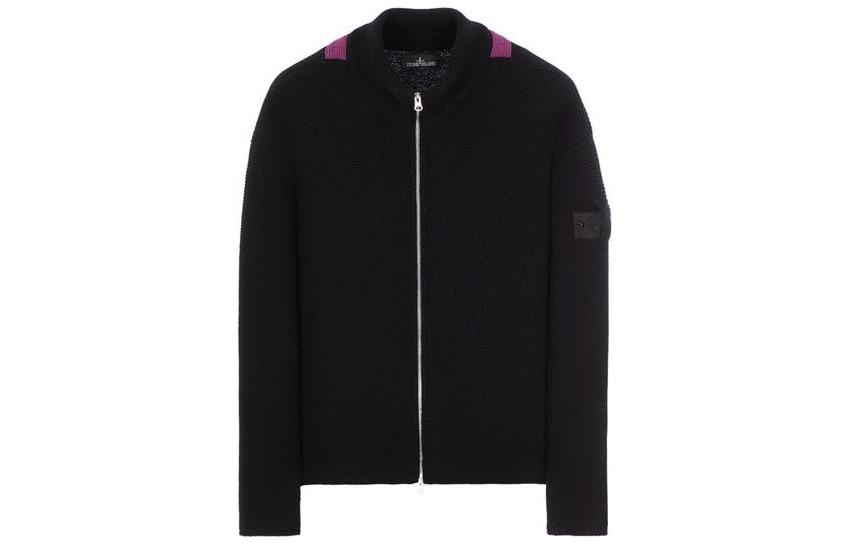 Stone Island FW22 Black Knitted Stand Collar Jacket for Men 77155142U-V0029