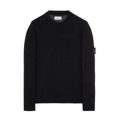 STONE ISLAND FW22 Black Lambswool Knit Sweater Crewneck for Men 7715508A3-V0029