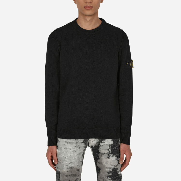 Purchase STONE ISLAND FW22 黑色羊毛圓領針織毛衣 男款 7715508A3-V0029