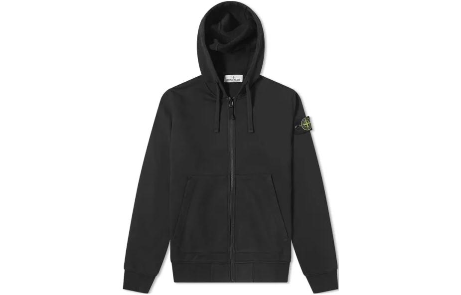 Stone Island FW22 Black Logo Patch Double Pocket Zip-Up Sweatshirt Men 751564220-V0029