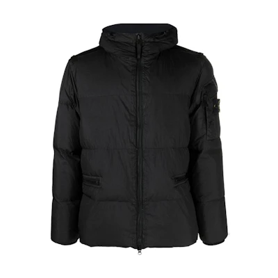 STONE ISLAND FW22 Black Logo Zip-Up Down Jacket Unisex. 771540223-V0029