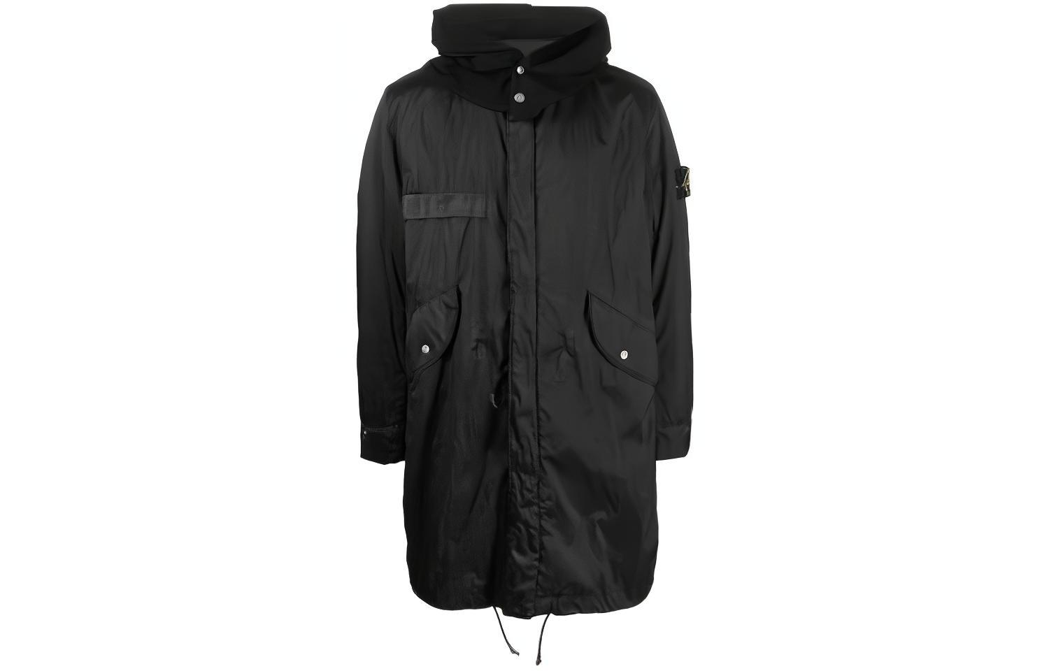 STONE ISLAND FW22 Black Metal Nylon Detachable Hood Tailcoat Jacket Men 771570919-V0029