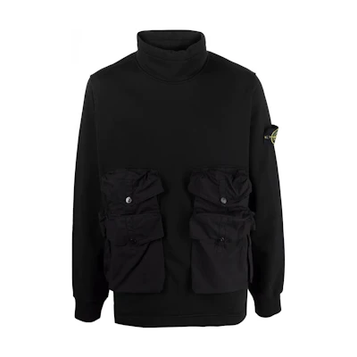 Stone Island FW22 Black Multi-Pocket Patch Crewneck Sweatshirt Mens 761561051-V0029