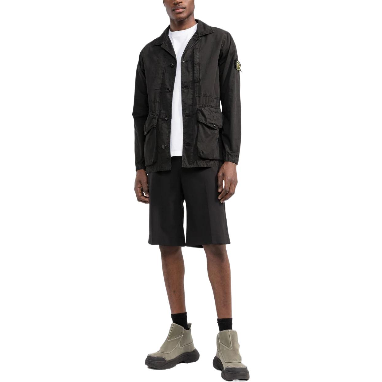 Lookbook STONE ISLAND FW22 黑色單排扣徽標貼長袖外套 男款 7615439WN-V0129