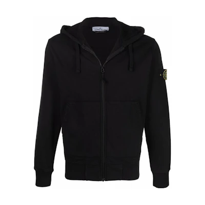 Stone Island FW22 Black Solid Color Zip Hoodie with Logo Patch Men’s 761564251-V0029
