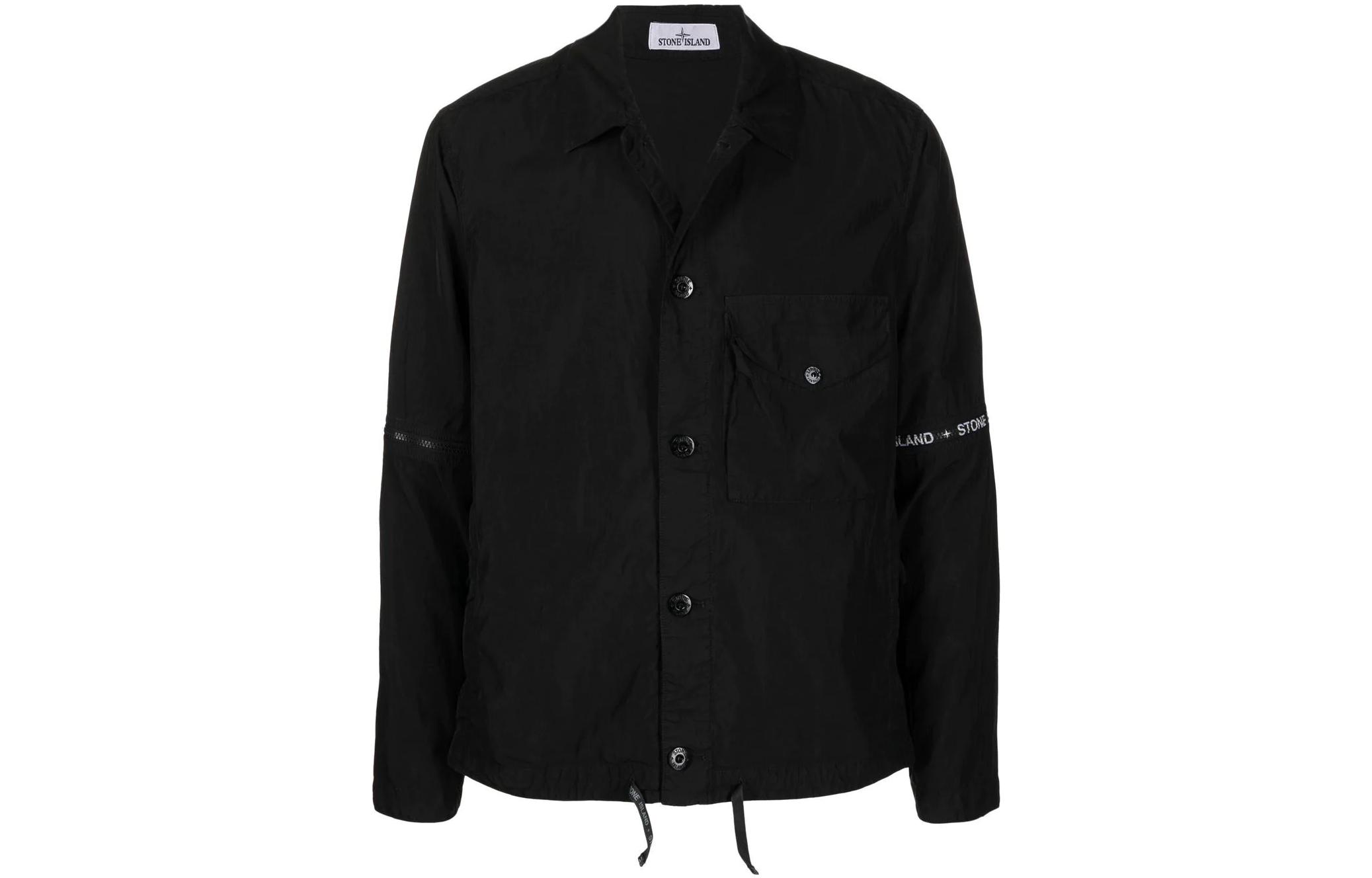 Stone Island FW22 Black Solid Slim-Fit Shirt Jacket for Men 7615429E1-V0029