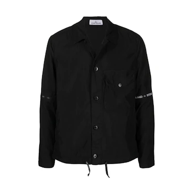 Stone Island FW22 Black Solid Slim-Fit Shirt Jacket for Men 7615429E1-V0029