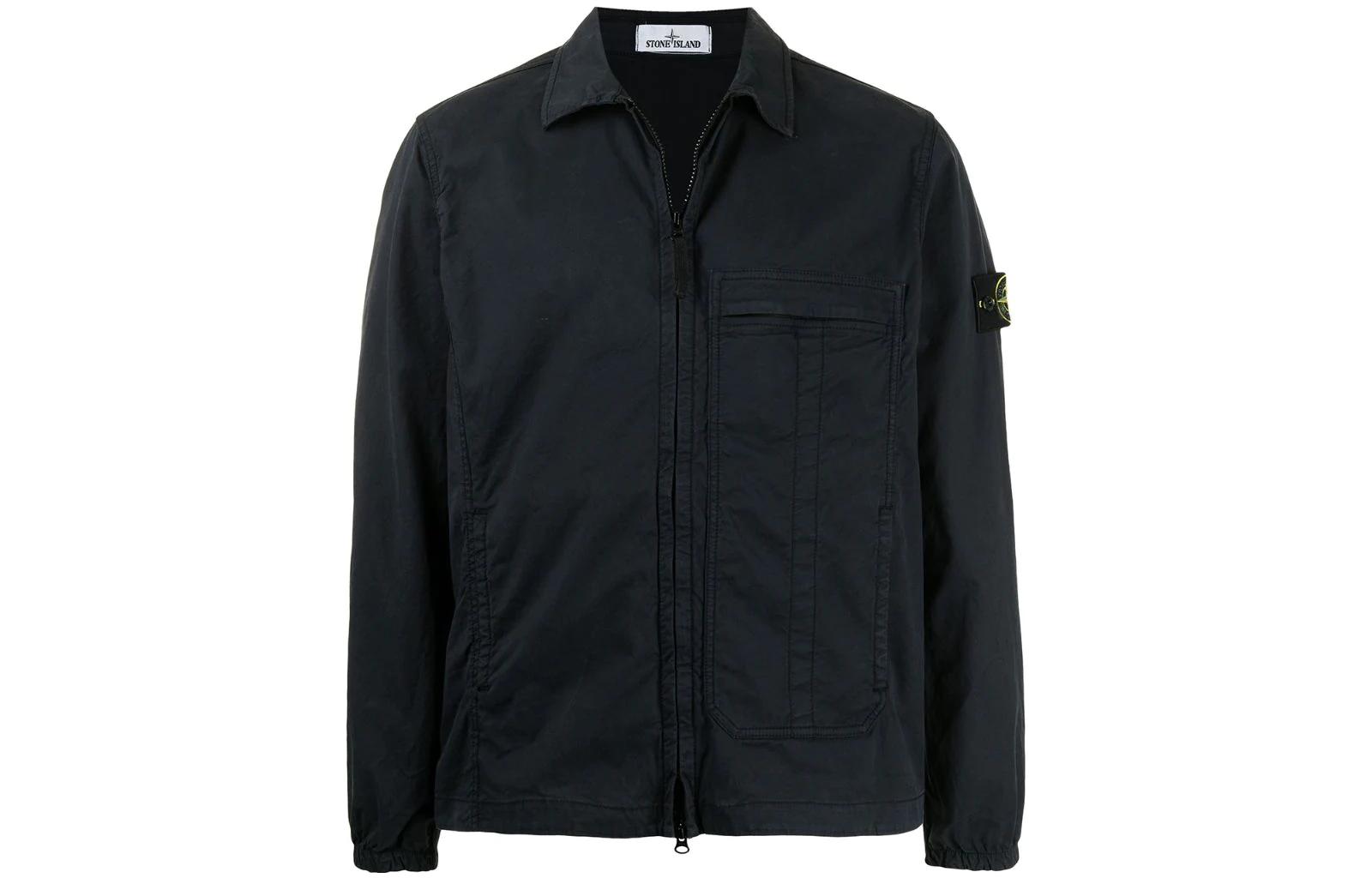 Stone Island FW22 Black Solid Zip-Up Collar Long-Sleeve Jacket 741510319-V0020