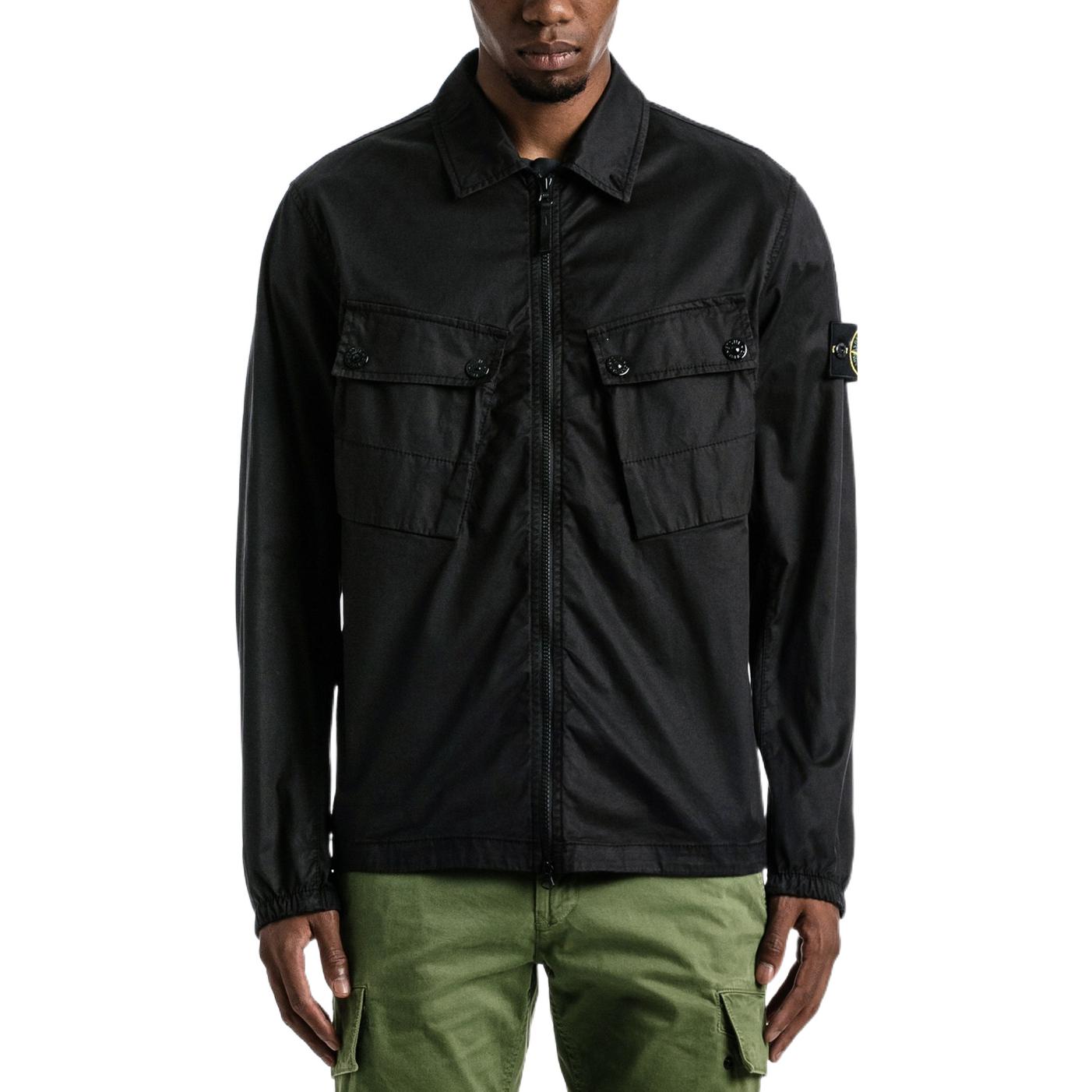 Purchase Stone Island FW22 Black Stretch Cotton Gabardine Shirt Jacket for Men. 771510910-V0029