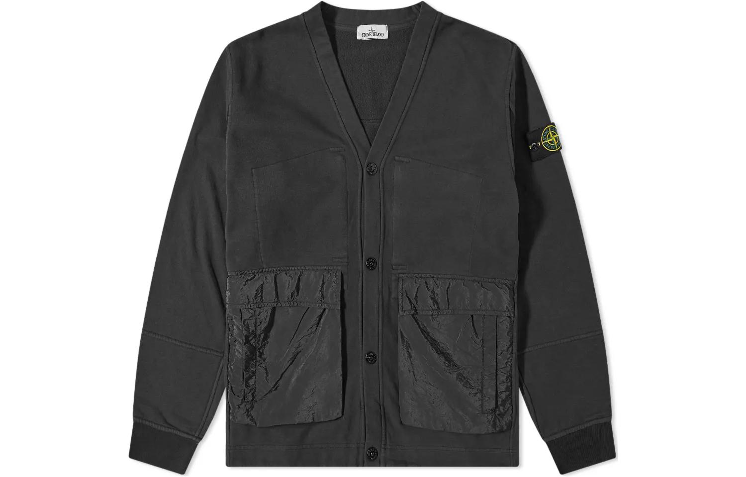 Stone Island FW22 Black V-Neck Button-Up Long-Sleeve Sweatshirt 751564841-V0029