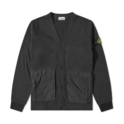Stone Island FW22 Black V-Neck Button-Up Long-Sleeve Sweatshirt 751564841-V0029