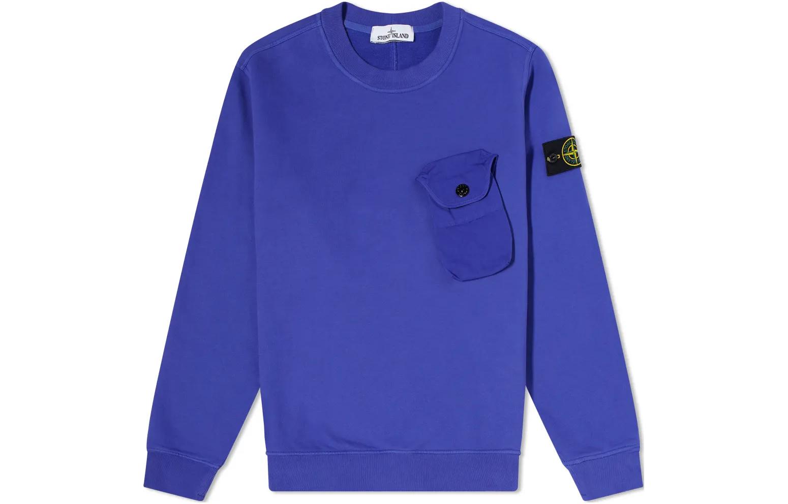 Stone Island FW22 Blue Crewneck Pocket Long-Sleeve Relaxed Sweatshirt Men 751560419-V0043