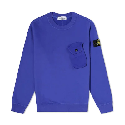 Stone Island FW22 Blue Crewneck Pocket Long-Sleeve Relaxed Sweatshirt Men 751560419-V0043