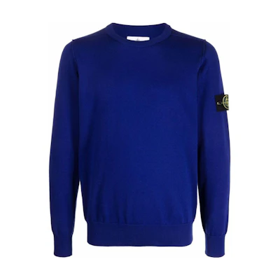 Stone Island FW22 Blue Crewneck Sweatshirt with Logo Patch 7615540B2-V0022