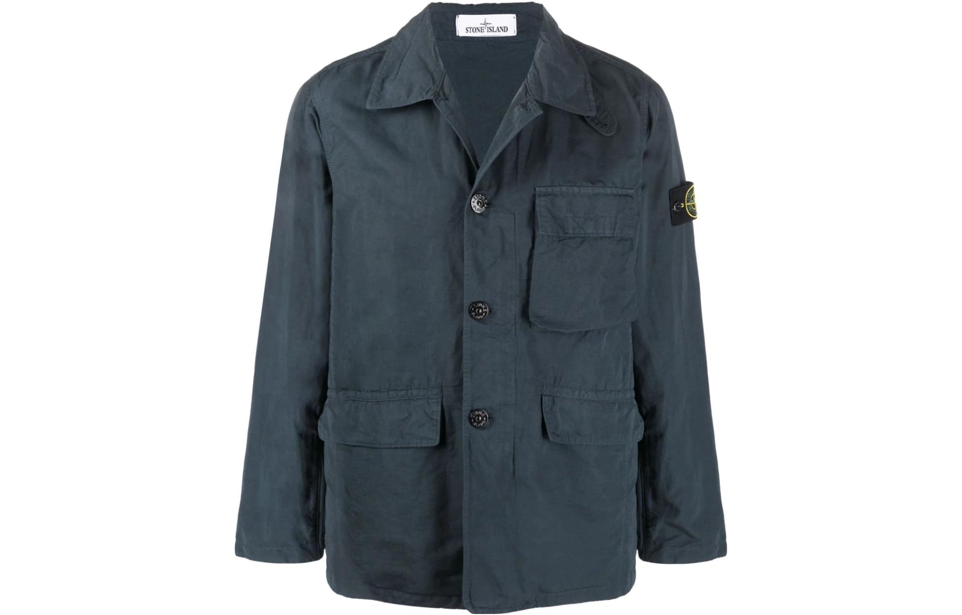 Stone Island FW22 Blue Single-Breasted Jacket with Chest Pocket for Men 7615A0306-V0024