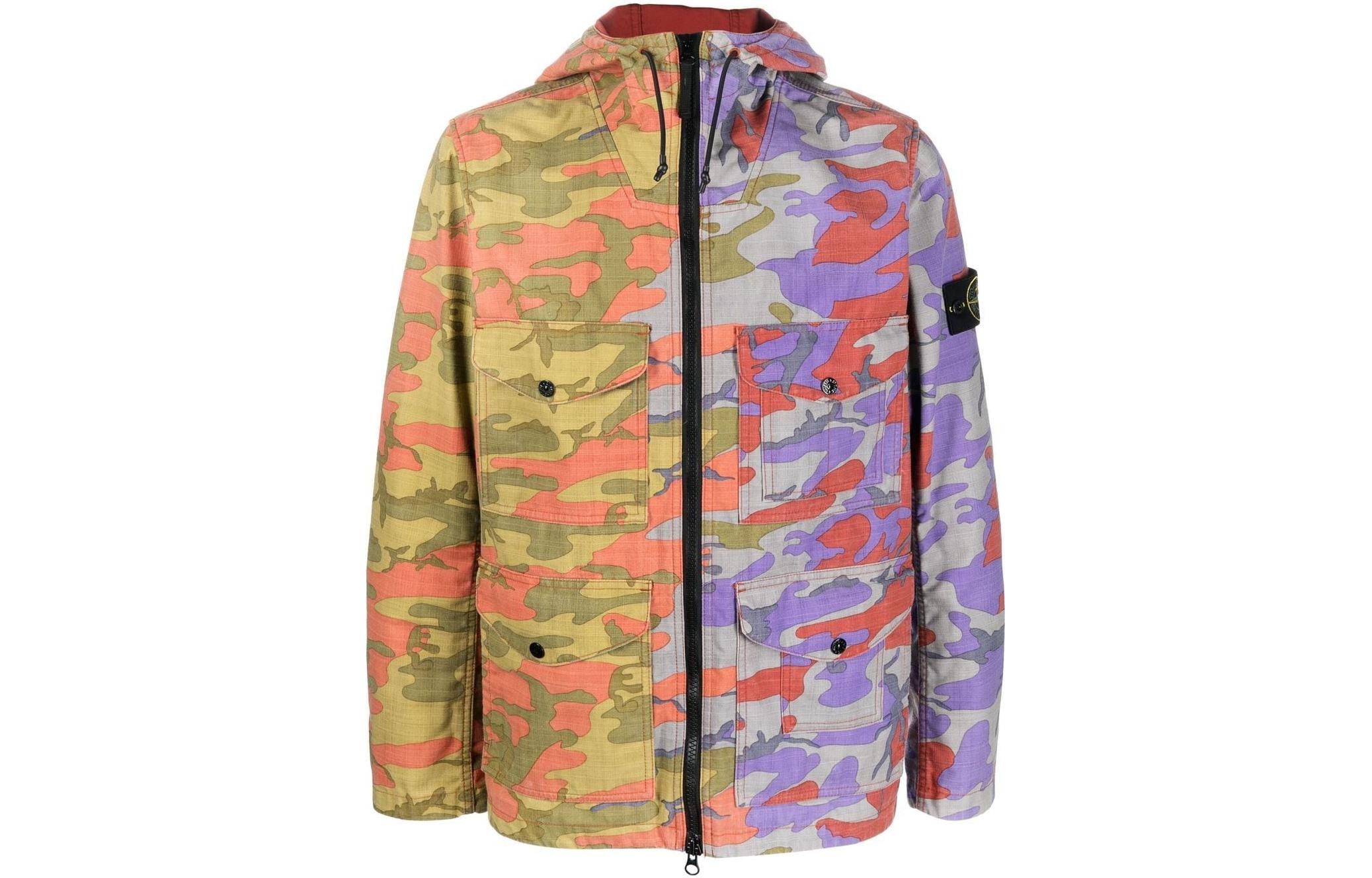 Order Stone Island FW22 Jaket Hoodie Multicolor Kantong Camo 7715Q02E1-V0015