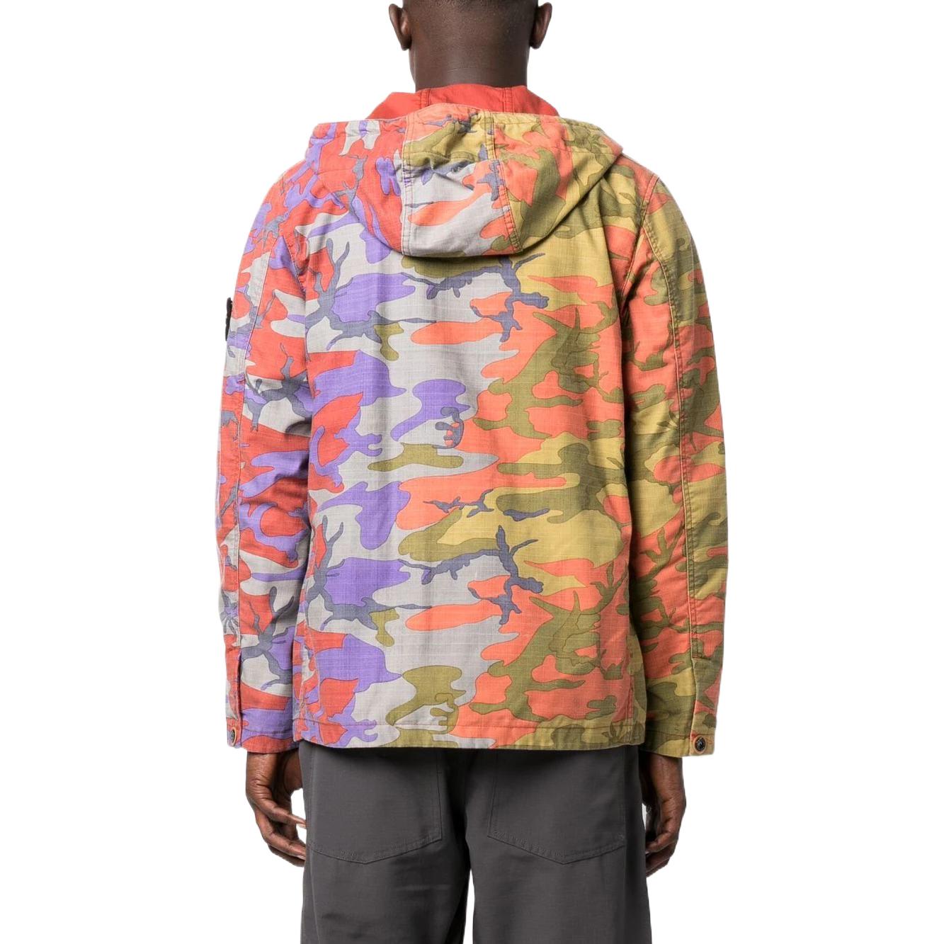 Shop Stone Island FW22 Jaket Hoodie Multicolor Kantong Camo 7715Q02E1-V0015