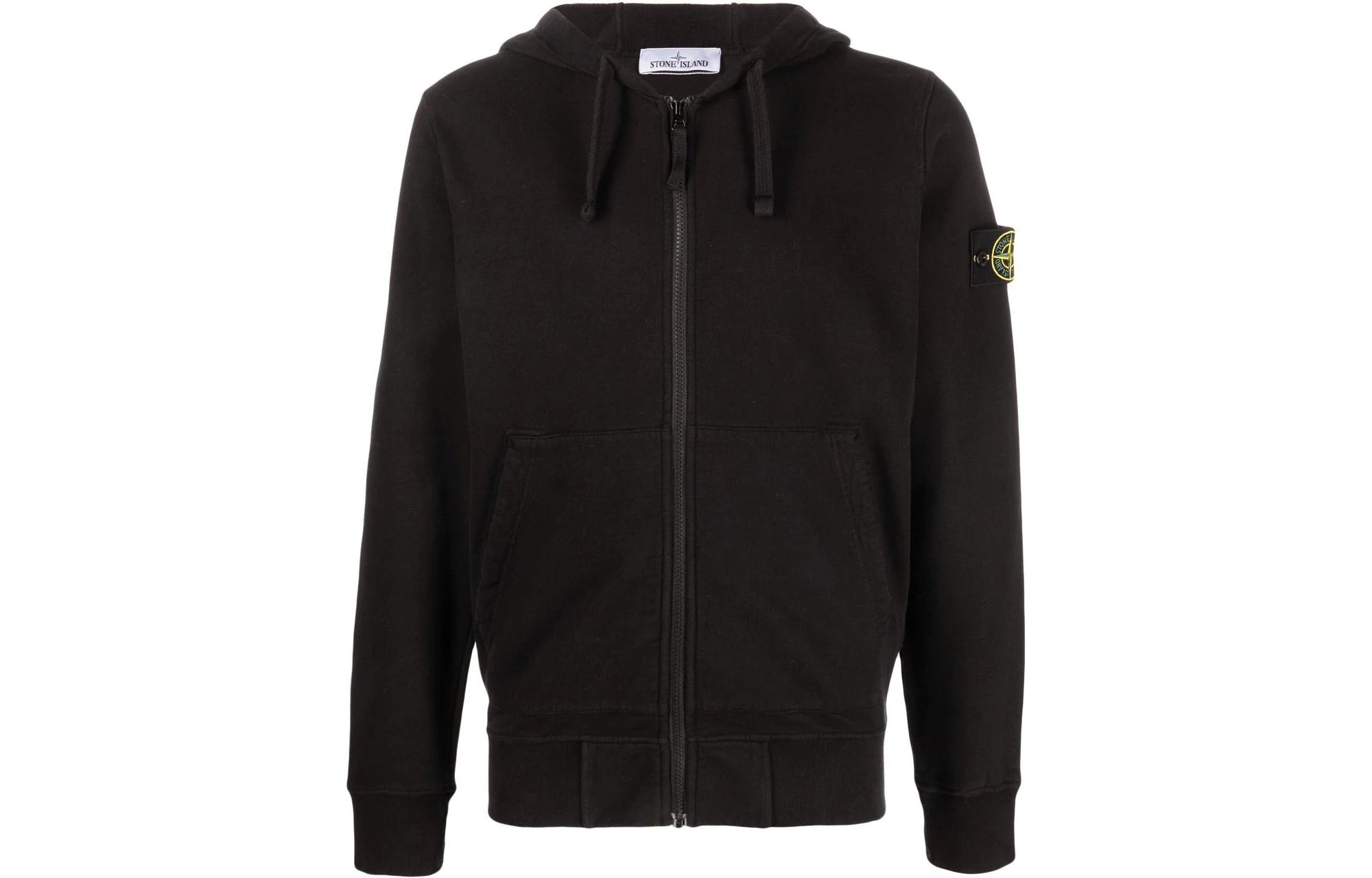 Stone Island FW22 Compass Black Zip-Up Hoodie Men’s Long Sleeve Solid Color 771564220-V0029