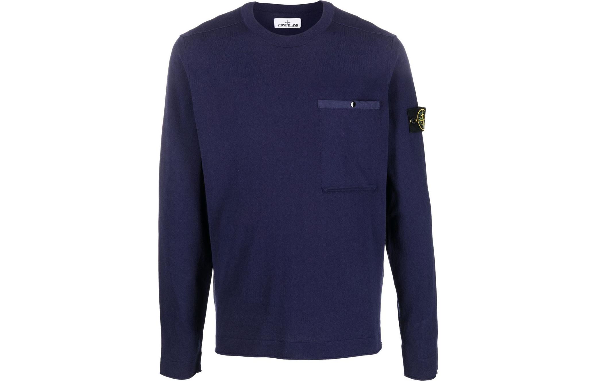 Stone Island FW22 Compass Logo Crewneck Sweatshirt Blue 7615517B8-V0027