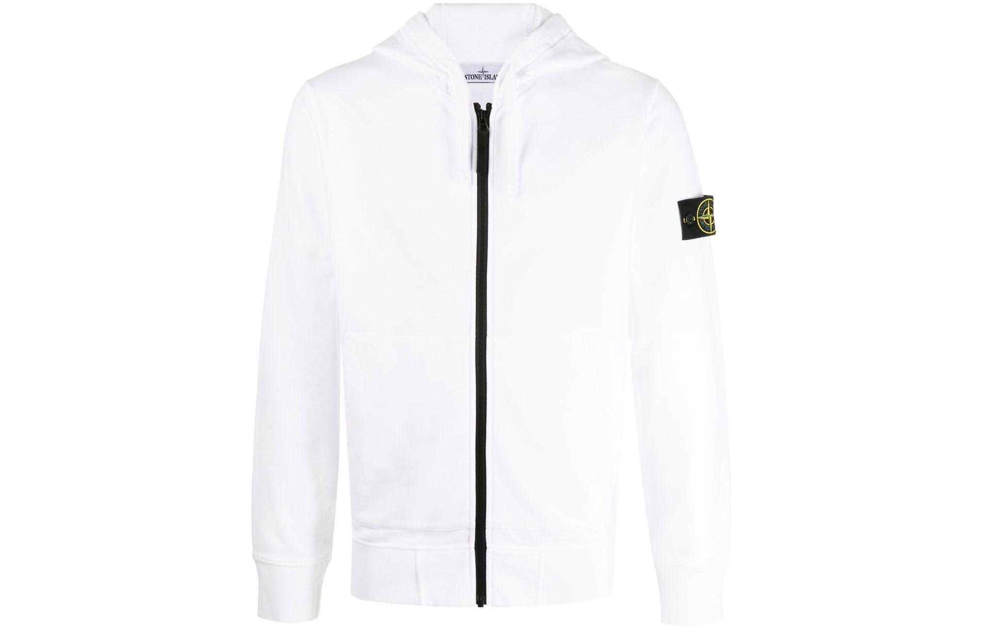 Stone Island FW22 Compass Logo Zip-Up Long Sleeve Sweatshirt White 771564220-V0001