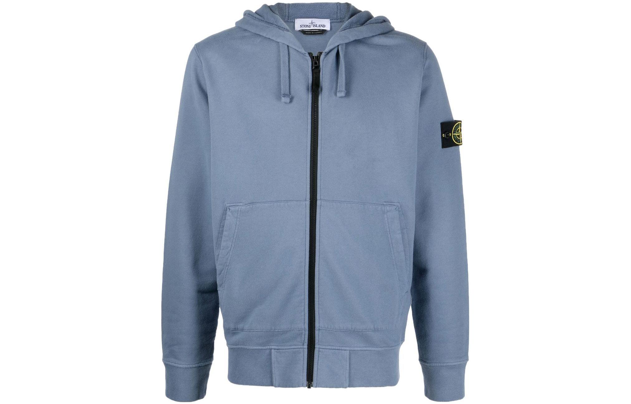 Stone Island FW22 Compass Patch Zip-Up Sweatshirt Misty Blue 771564220-V0024