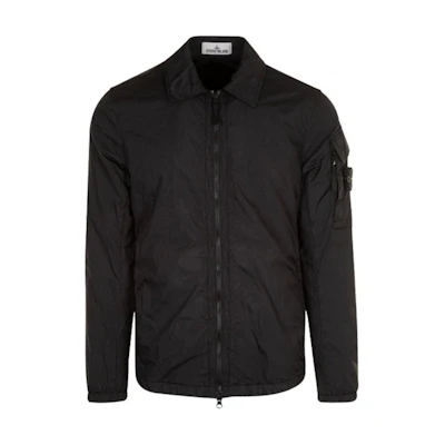 Stone Island FW22 Crinkle Nylon Collar Shirt Jacket Black Outerwear 771510223-V0029