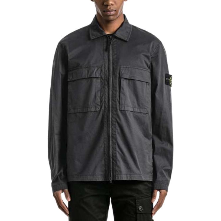 STONE ISLAND FW22 Elastic Cotton Gabardine Shirt Jacket Charcoal Grey Men 771511710-V0065 圖 4
