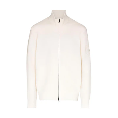 Stone Island FW22 Embroidered Logo Zip-Up Stand Collar Sweatshirt White Mens 7615531B5-V0099