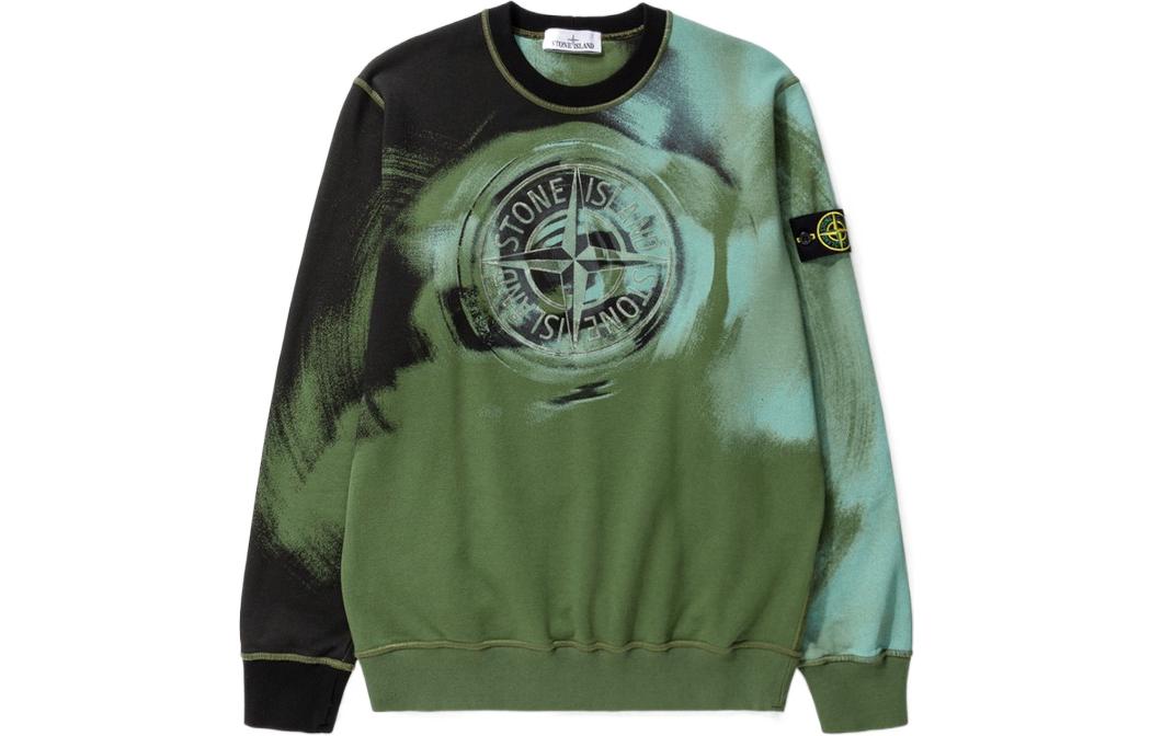Stone Island FW22 Erosion Dyed Logo Crewneck Sweatshirt Green 771563045-V0058