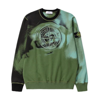 Stone Island FW22 Erosion Dyed Logo Crewneck Sweatshirt Green 771563045-V0058