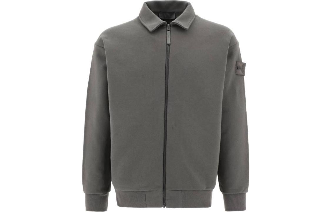 Stone Island FW22 Ghost Series Grey Logo Zip-Up Collar Jacket Mens 7715624F3-V0067