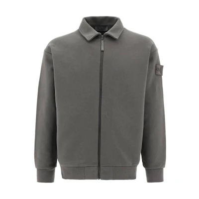 Stone Island FW22 Ghost Series Grey Logo Zip-Up Collar Jacket Mens 7715624F3-V0067