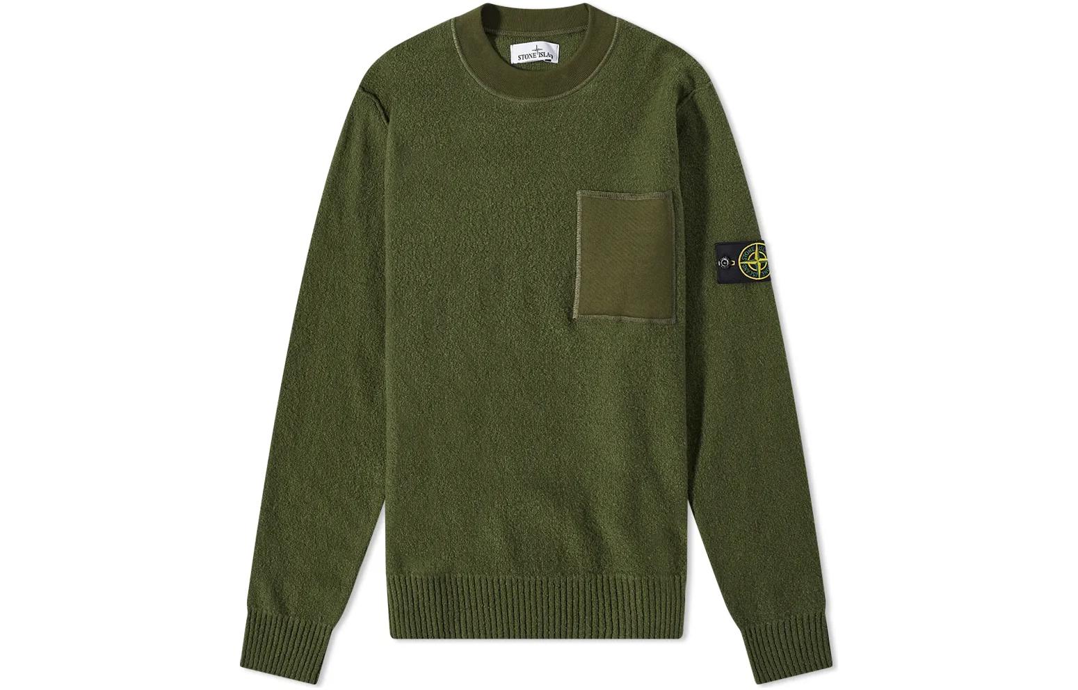 Stone Island FW22 Green Crewneck Sweatshirt with Logo Patch for Men 7715523D2-V0058