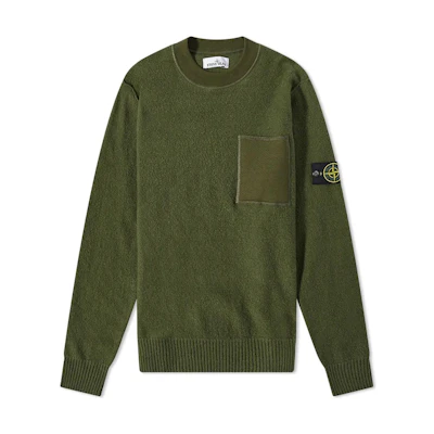 Stone Island FW22 Green Crewneck Sweatshirt with Logo Patch for Men 7715523D2-V0058