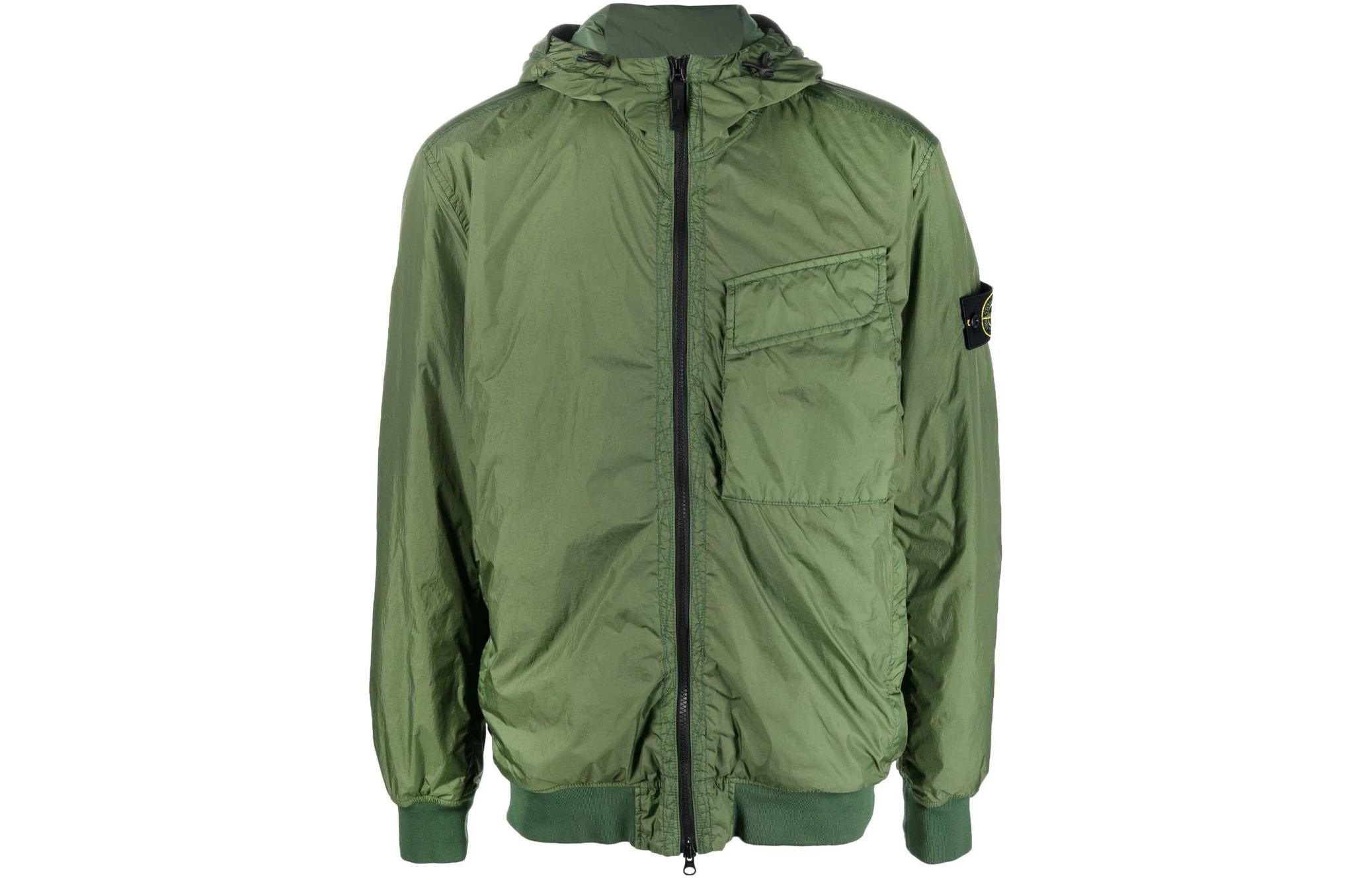 Stone Island FW22 Green Pocket Logo Loose Fit Zip-Up Hoodie Jacket Style 771540723-V0058