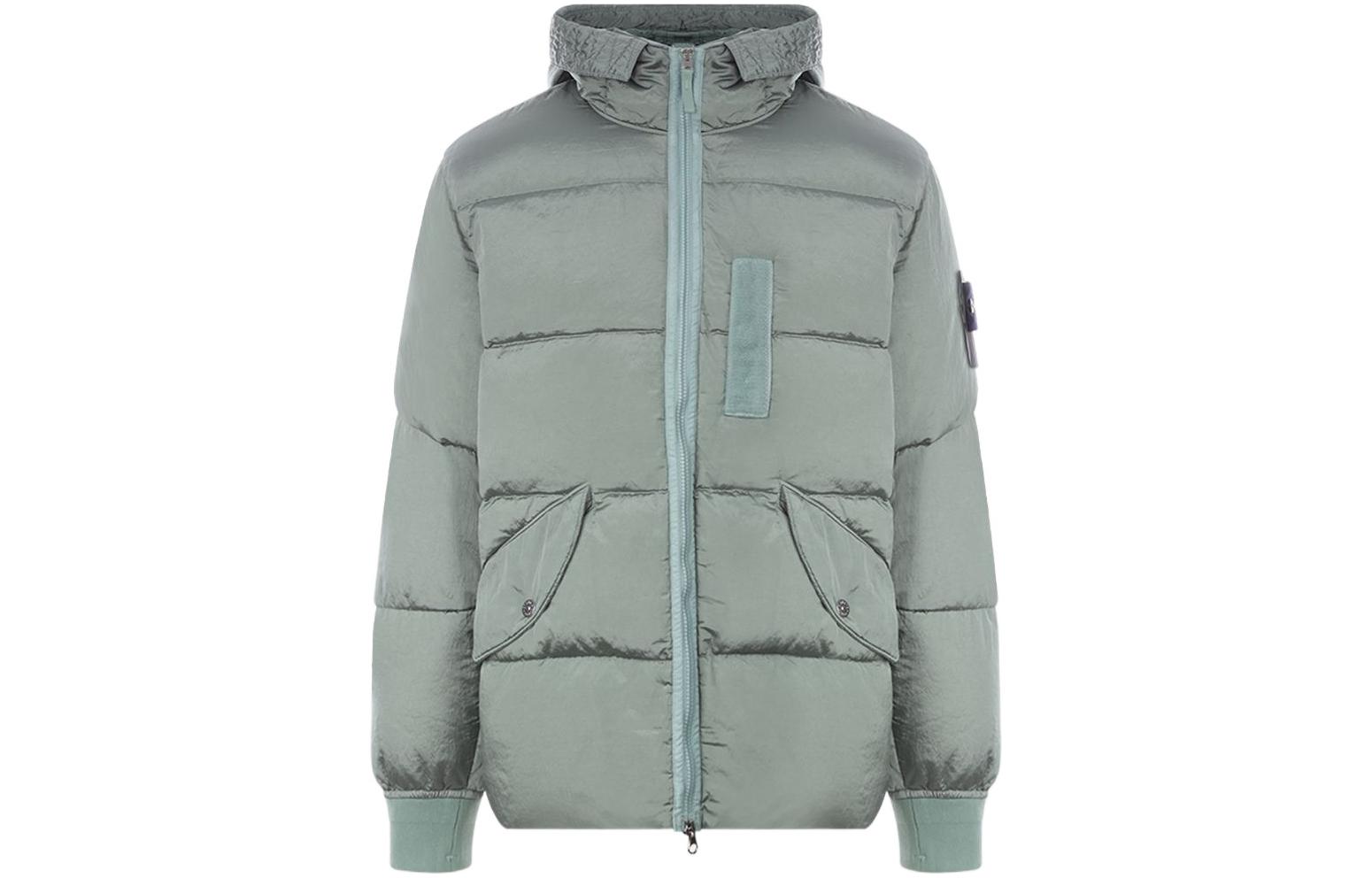 Stone Island FW22 Green Quilted Logo Patch Hooded Down Jacket Unisex. 771543619-V0055
