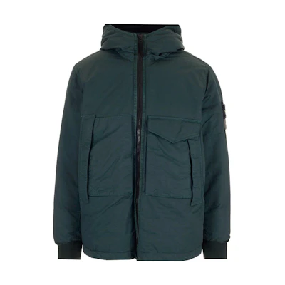 Stone Island FW22 Green Solid Color Patch Zip-Up Hoodie Jacket for Men 771541421-V0057