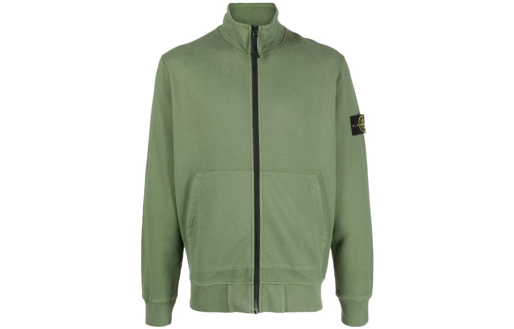 STONE ISLAND FW22 Green Solid Zipper Sweatshirt for Men 771564320-V0058